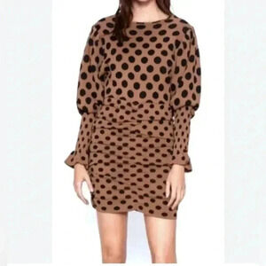 Zara “blogger favourite” draped polka dot scrunch long  sleeve dresss S